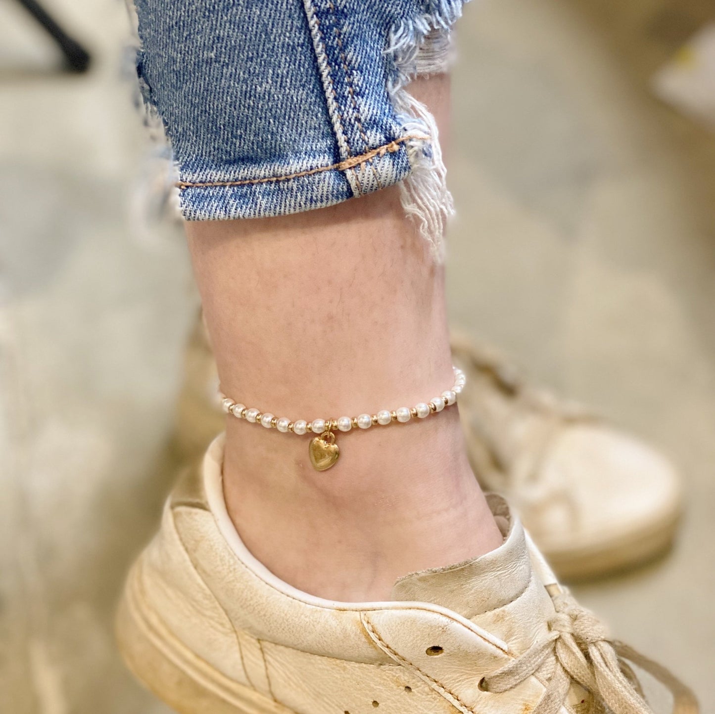 Stone Bead Heart Anklet - HAWI SHOPPING