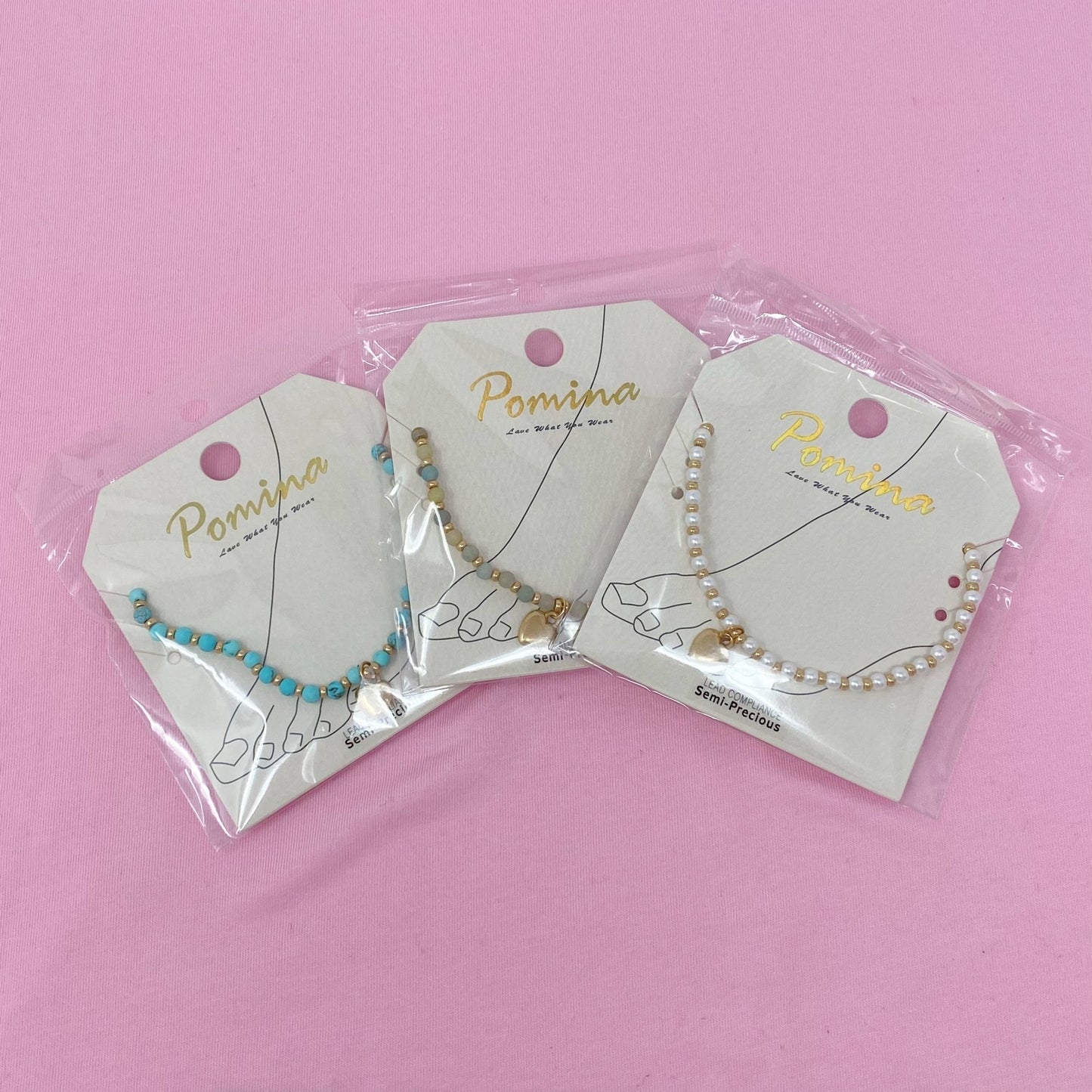 Stone Bead Heart Anklet - HAWI SHOPPING