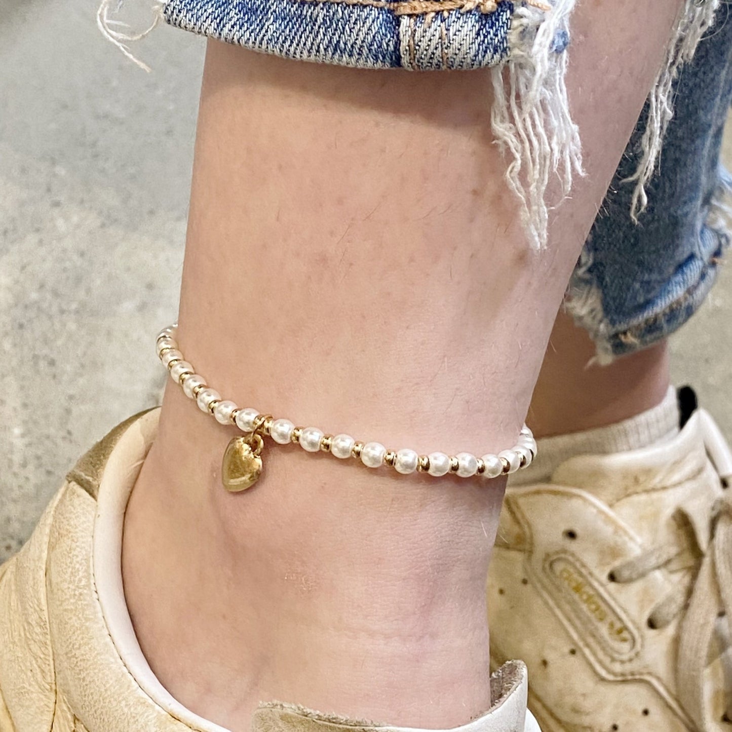 Stone Bead Heart Anklet - HAWI SHOPPING