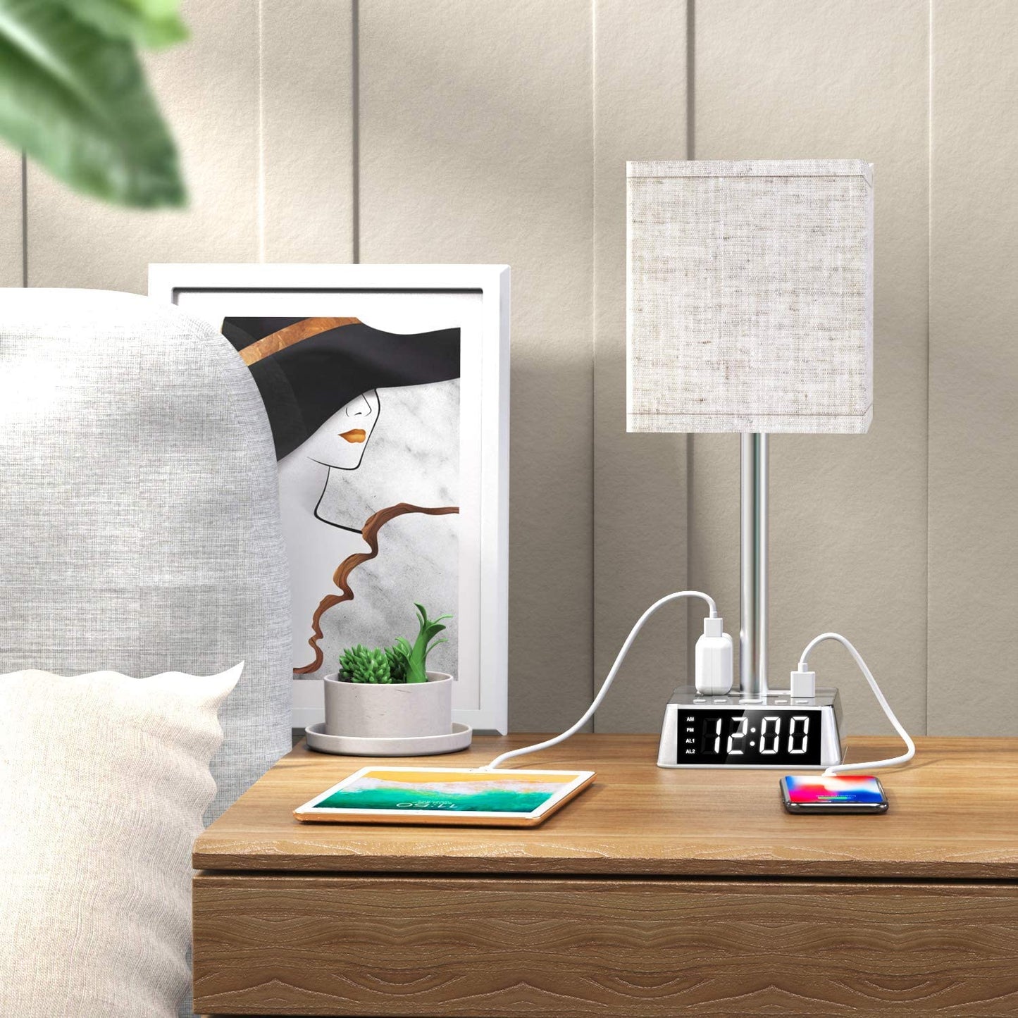 Table Lamp, 4 USB Ports & AC Power Outlets, Alarm Clock - HAWI SHOPPING