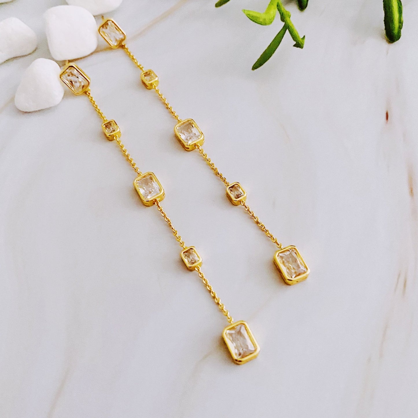 Five Stones Dangle Drop Earrings - HAWI SHOPPING