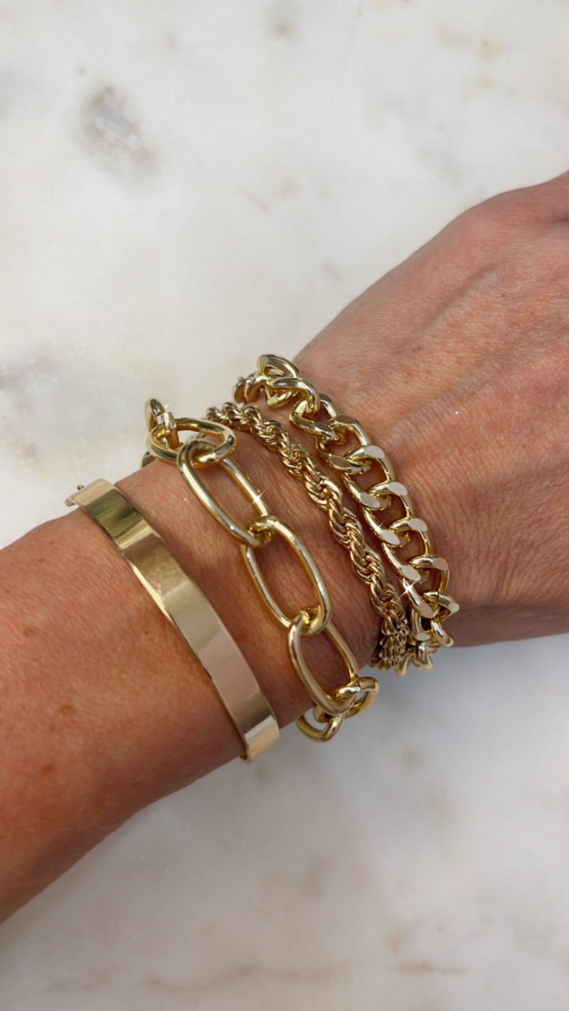 Curb Gold Cuban Four Set Chain Bracelets - HAWI SHOPPING