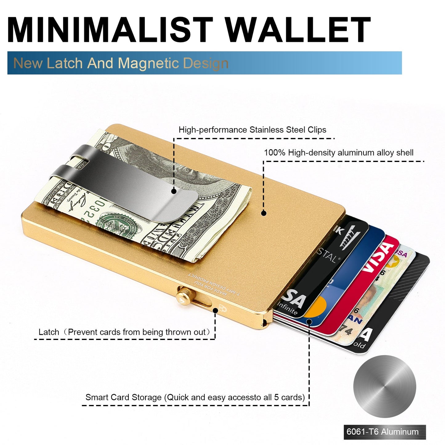 Minimalist Pop up Wallet with Money Clip, All Aluminum Slide Rfid Slim Card Holder - HAWI SHOPPING
