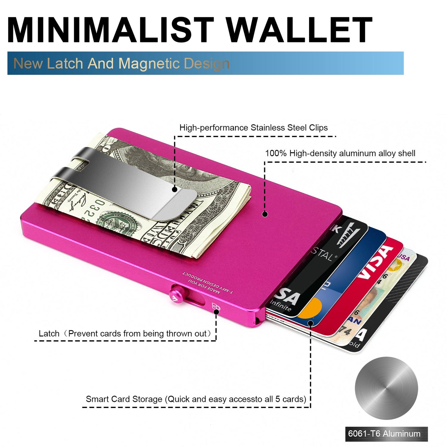 Minimalist Pop up Wallet with Money Clip, All Aluminum Slide Rfid Slim Card Holder - HAWI SHOPPING