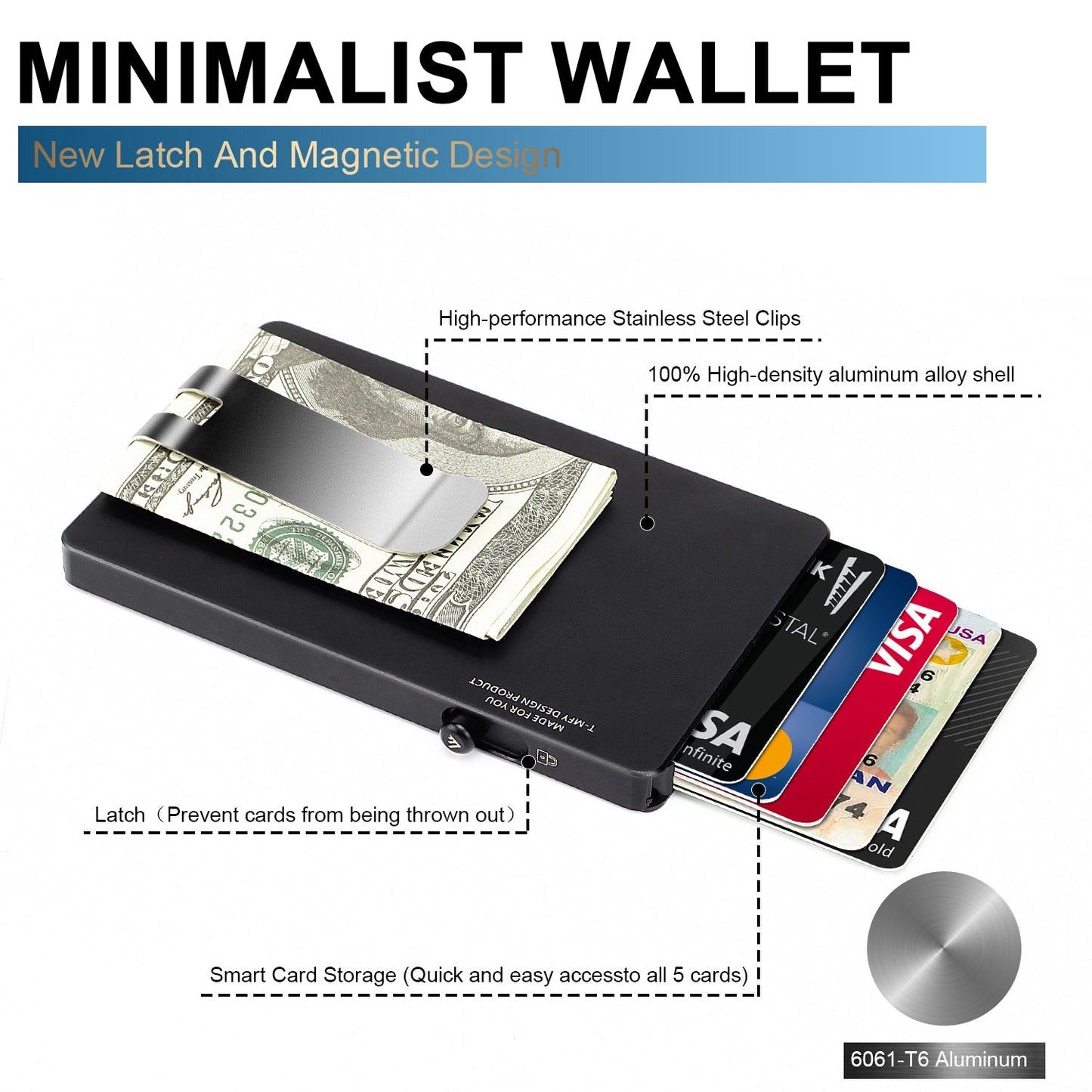 Minimalist Pop up Wallet with Money Clip, All Aluminum Slide Rfid Slim Card Holder - HAWI SHOPPING