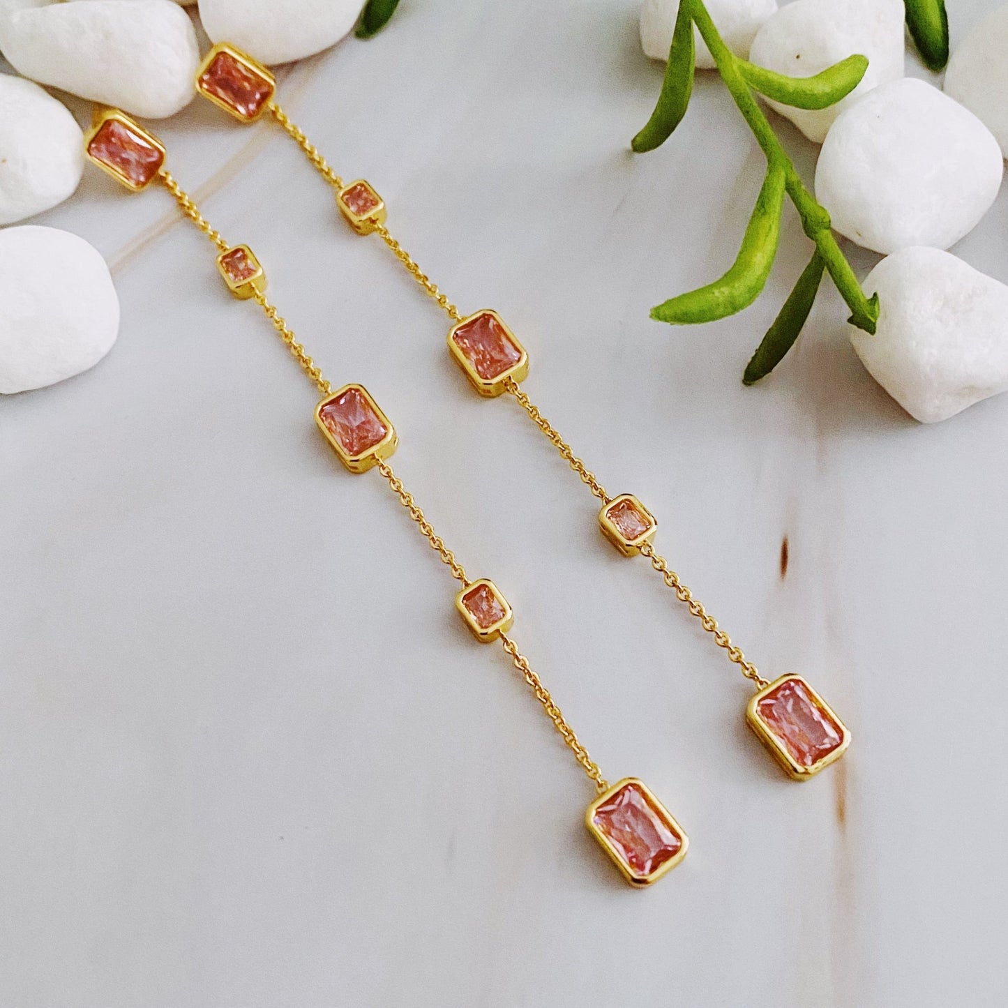 Five Stones Dangle Drop Earrings - HAWI SHOPPING