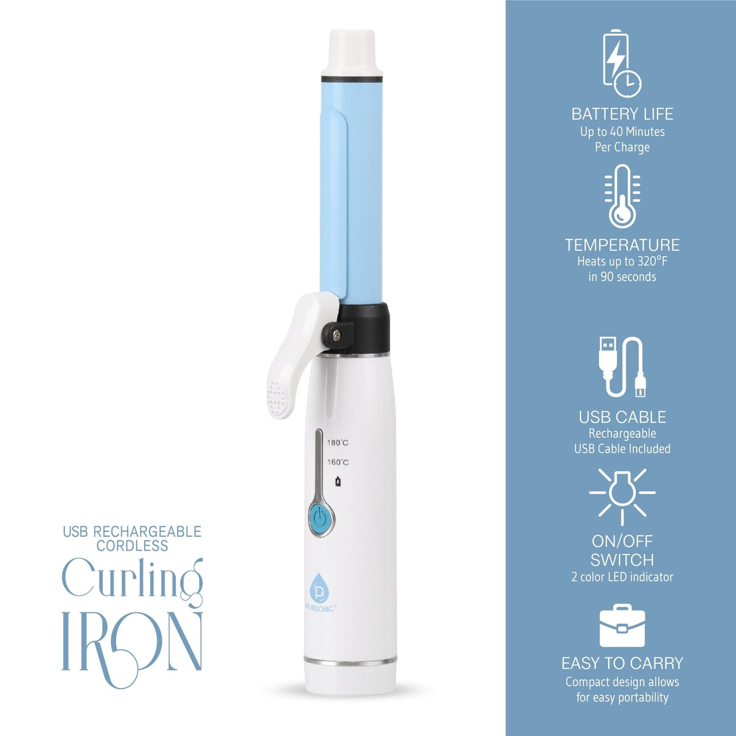 USB Rechargeable Cordless Curling Iron - HAWI SHOPPING