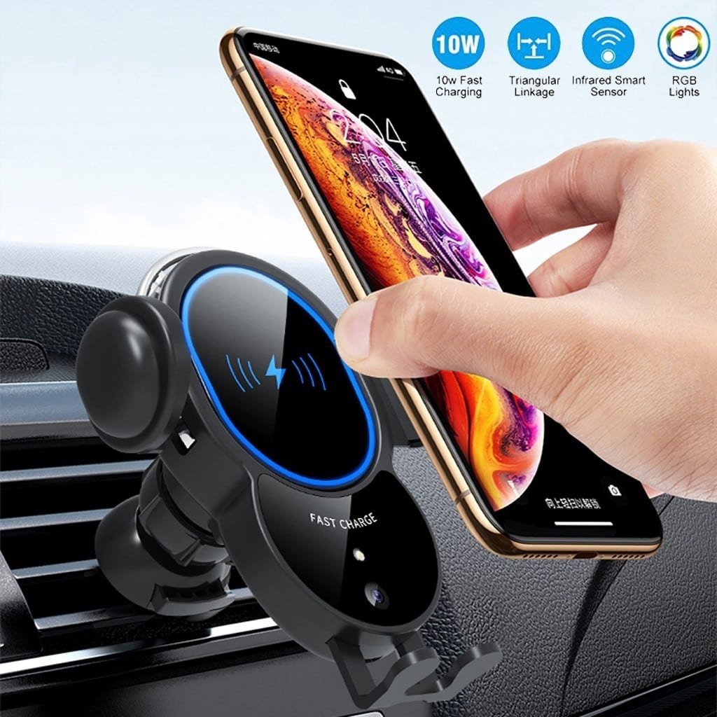10W Wireless Triangle Mount Automatic Clamping Car Fast Charger - HAWI SHOPPING