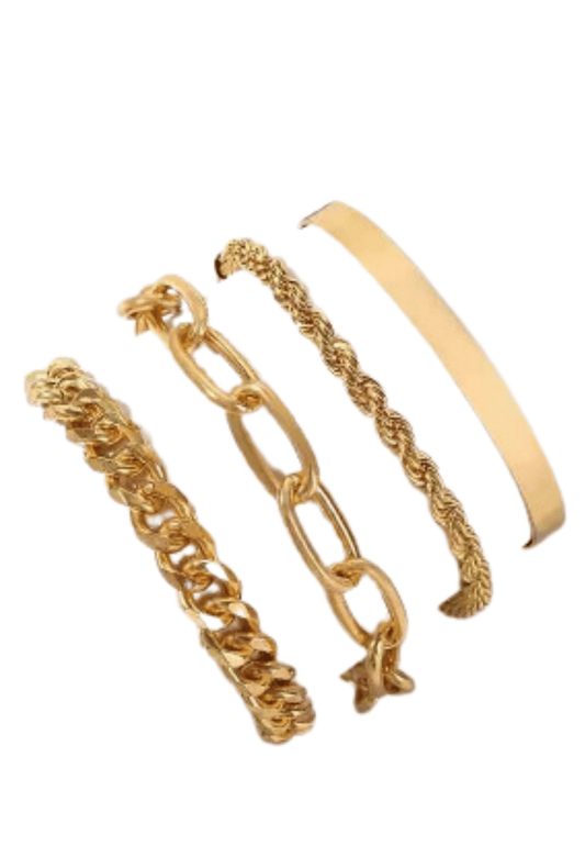 Curb Gold Cuban Four Set Chain Bracelets - HAWI SHOPPING