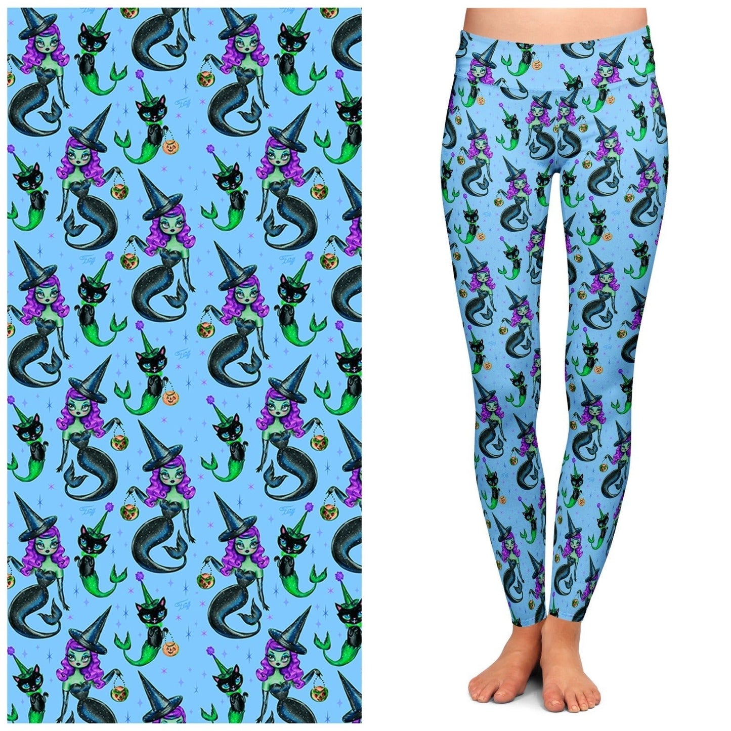 "MerWitch & Her MerCat" Leggings by Miss Fluff x Lipstick & Chrome - HAWI SHOPPING