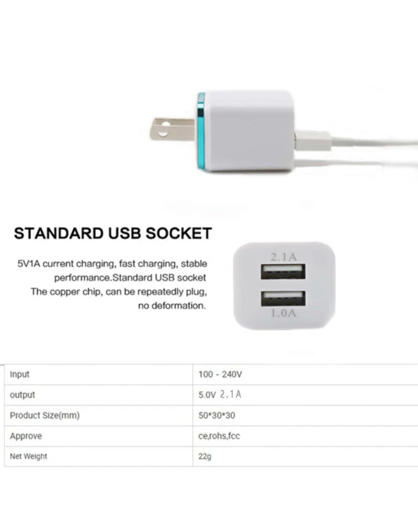 USB Wall Charger Plug Block Cube 2 Port Portable Fast Charger - HAWI SHOPPING