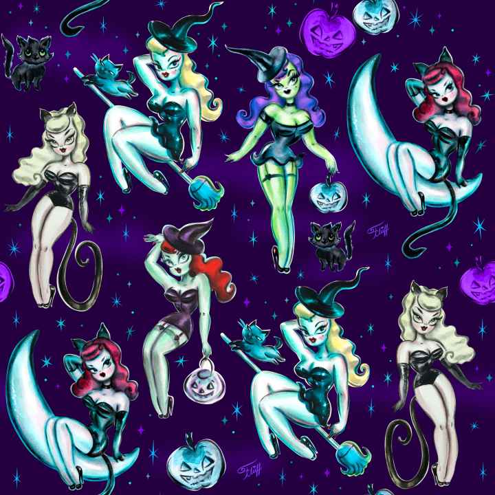"Vintage Witches" Dark Leggings by Miss Fluff x Lipstick & Chrome - HAWI SHOPPING