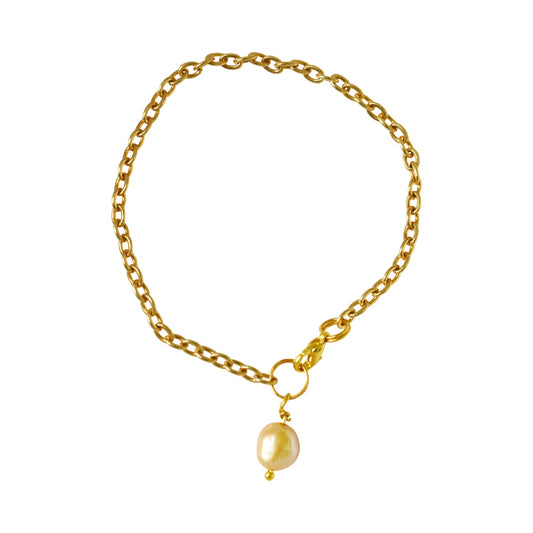 Gold freshwater pearl adjustable bracelet or anklet on gold plated chain | by Ifemi Jewels - HAWI SHOPPING