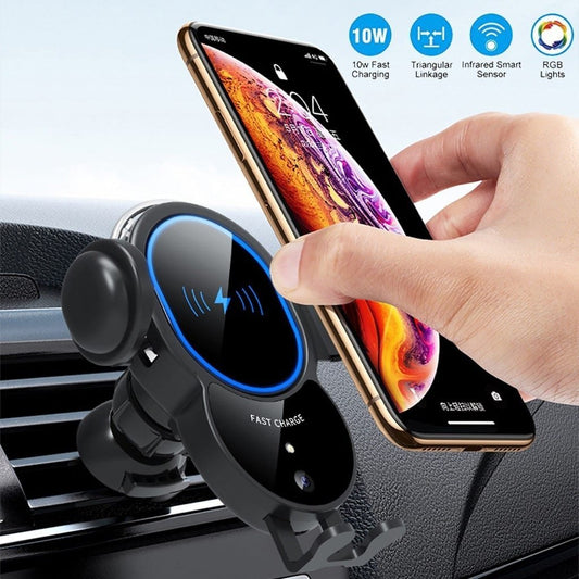 10W Wireless Triangle Mount Automatic Clamping Car Fast Charger - HAWI SHOPPING